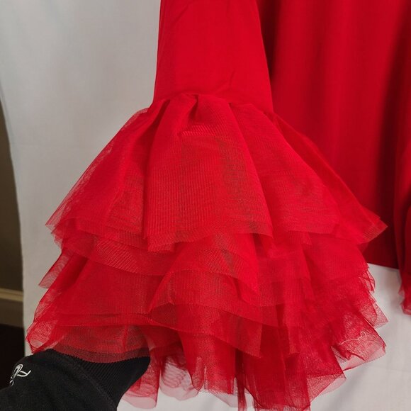 Ashley Stewart Red Tulle Bell Sleeve Blouse Professional Statement Top Sz 34/36 - Picture 6 of 8